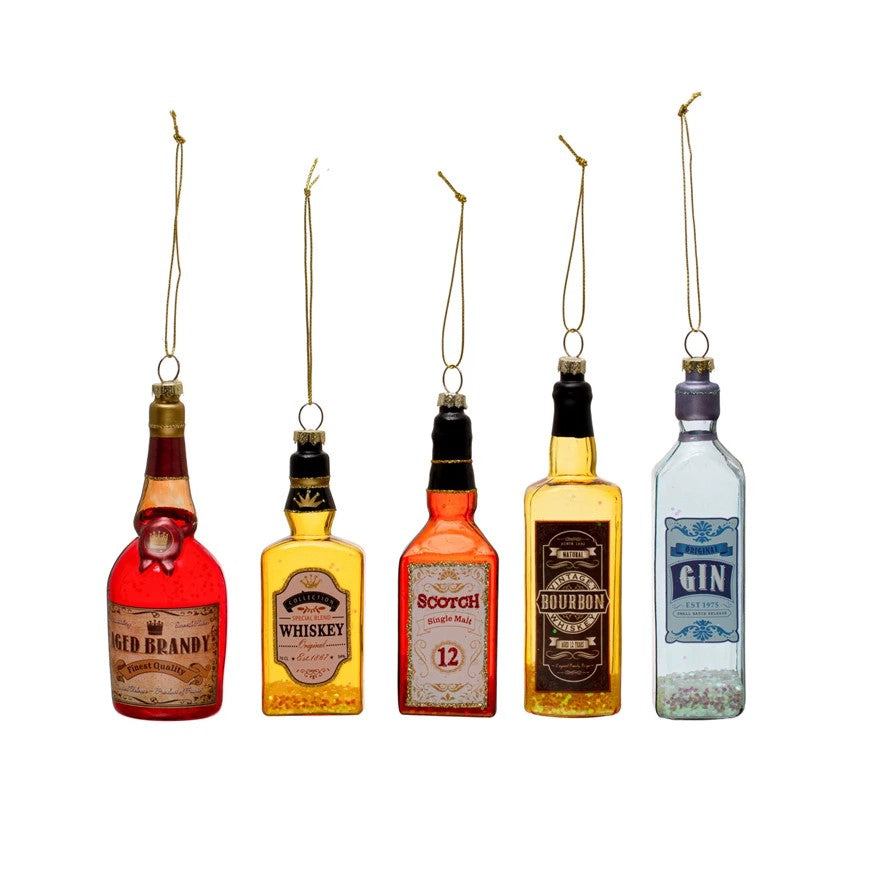 Glass Liquor Bottle Cocktail Christmas Tree Ornament (Set of 5 Styles)