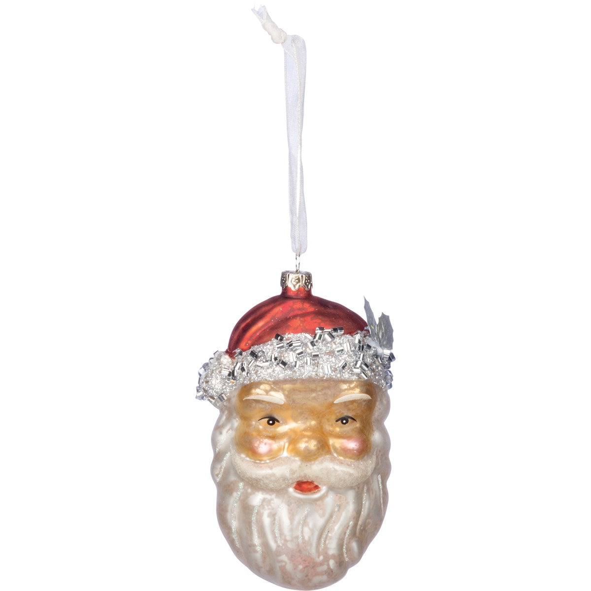 Glass Santa Face Christmas Tree Ornament