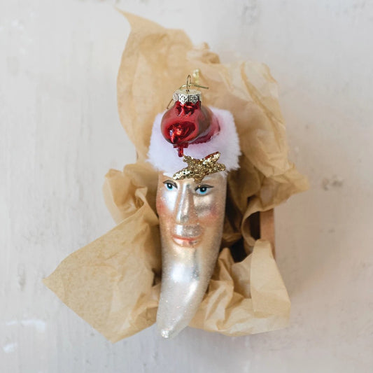 Glass Moon Christmas Tree Ornament with Santa Face & Star