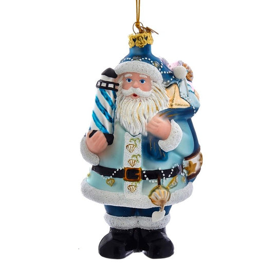 Glass Beachy Nautical Santa Christmas Tree Ornament