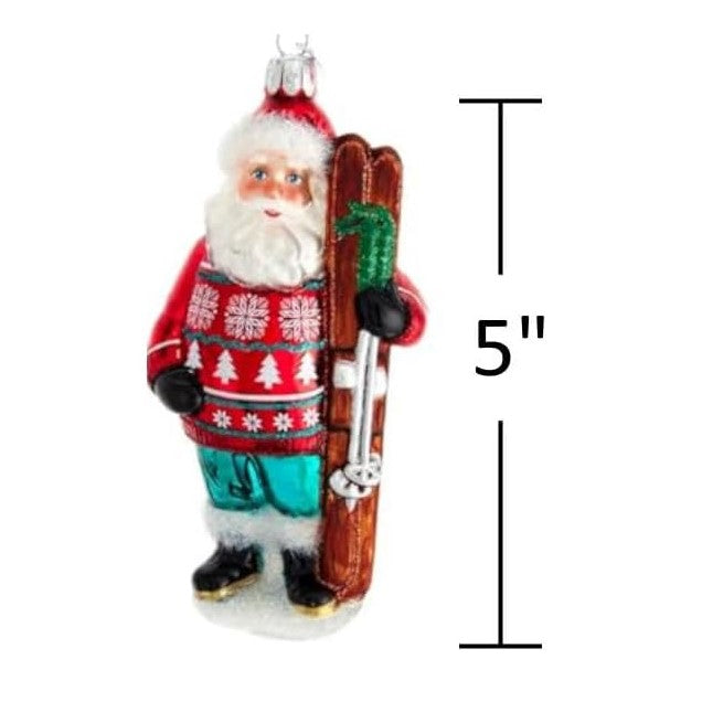 Glass Santa with Skis Christmas Tree Ornament