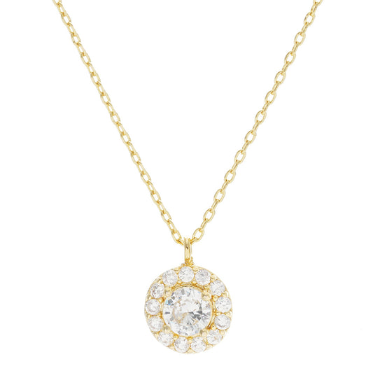Gold Dipped CZ Round Pendant Necklace (Clear)