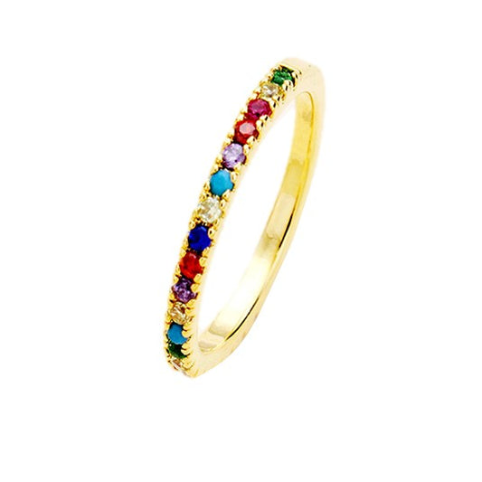 Gold Dipped Colorful Rainbow CZ Ring