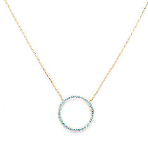 Gold Dipped Cubic Zirconia Turquoise Open Circle Necklace