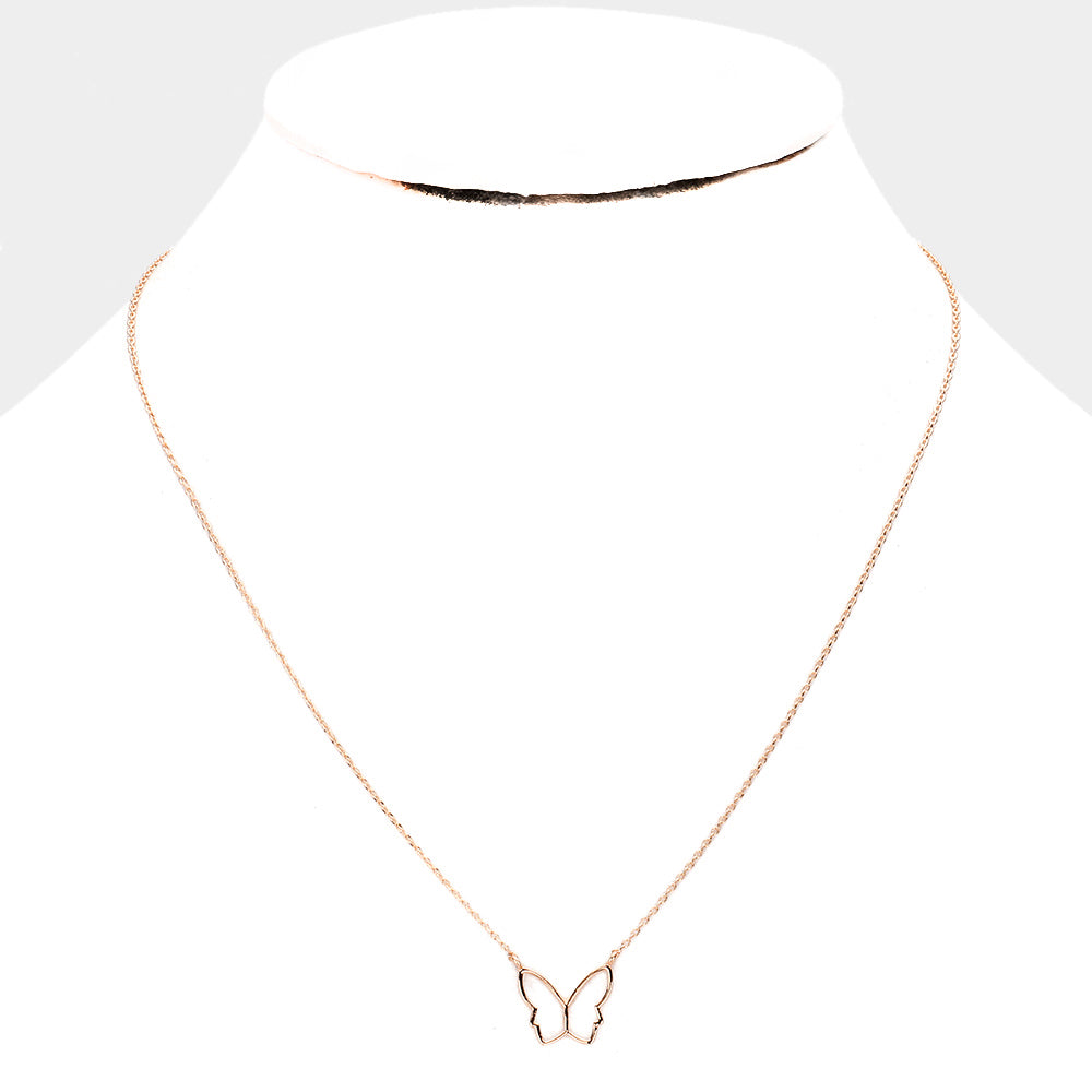 Gold Dipped Cut Out Butterfly Pendant Necklace