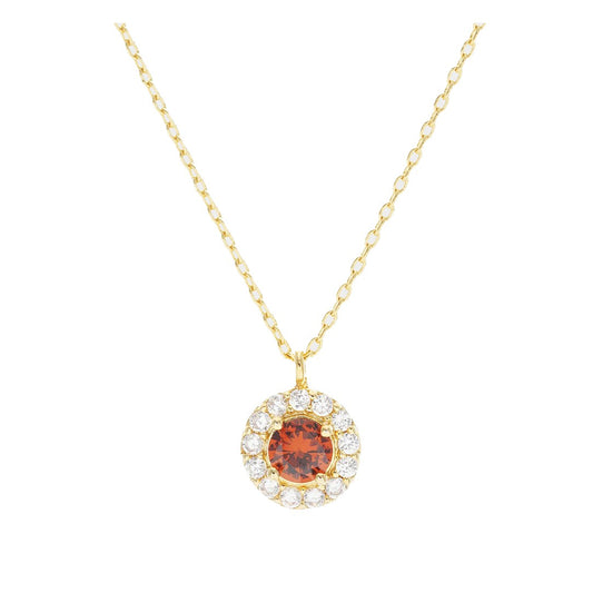 Gold Dipped CZ Cubic Zirconia Round Halo Pendant Necklace (Red)