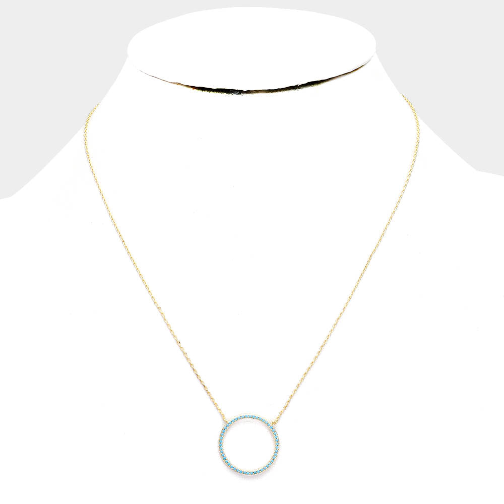 Gold Dipped Cubic Zirconia Turquoise Open Circle Necklace