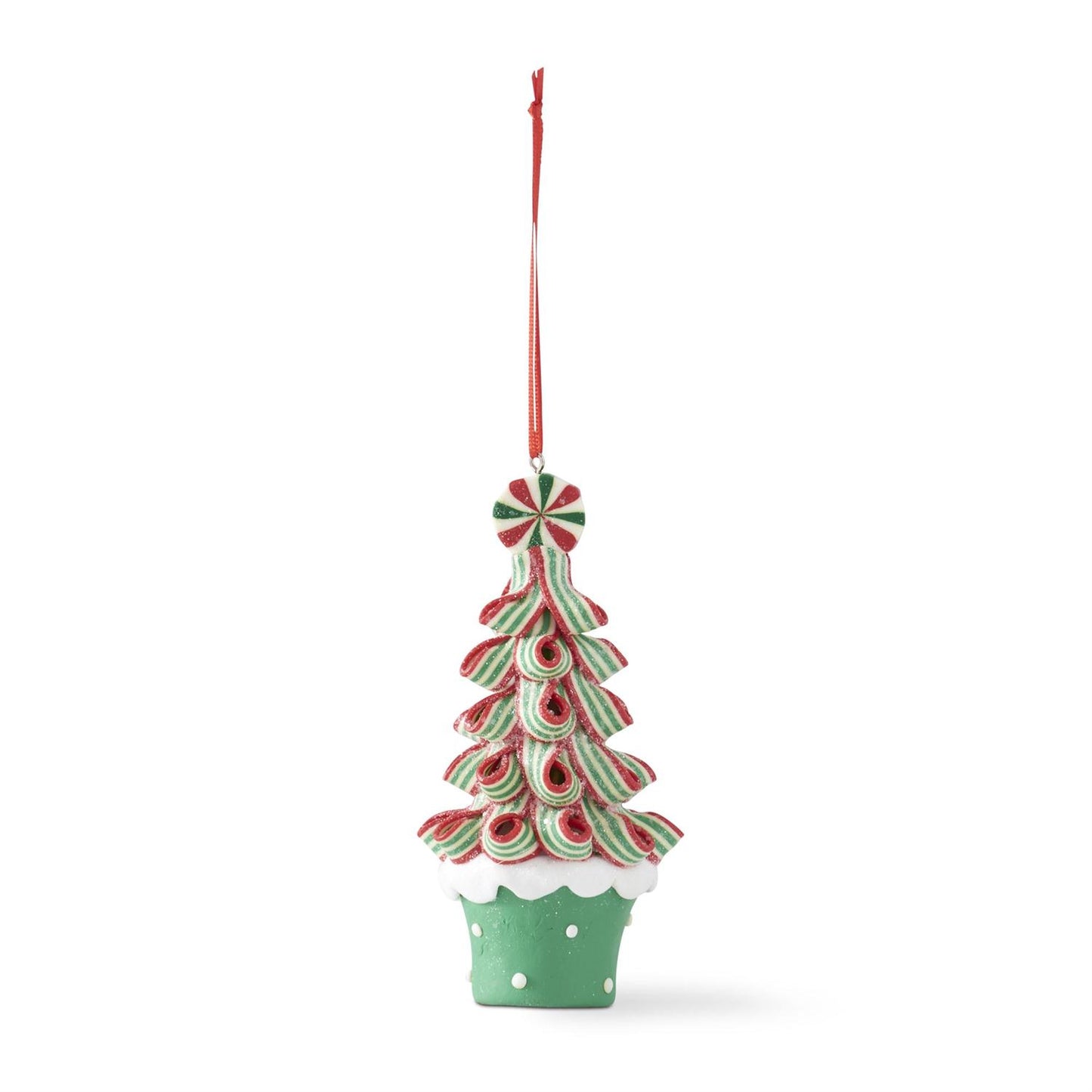 Green & Red Ribbon Candy Christmas Tree Ornament (Set of 3)