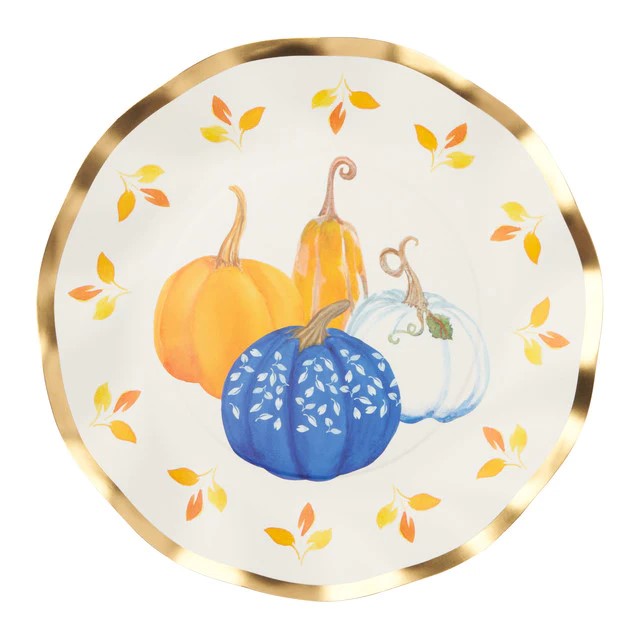 Harvest Blues Pumpkin Paper Salad Plates