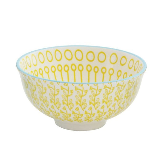 Hand-Stamped Patterned Stoneware Bowls (Yellow)