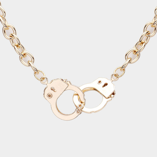 Handcuffs Pendant Toggle Chain Necklace (gold)