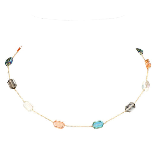 Hexagon Shaped Lucite Station Necklace