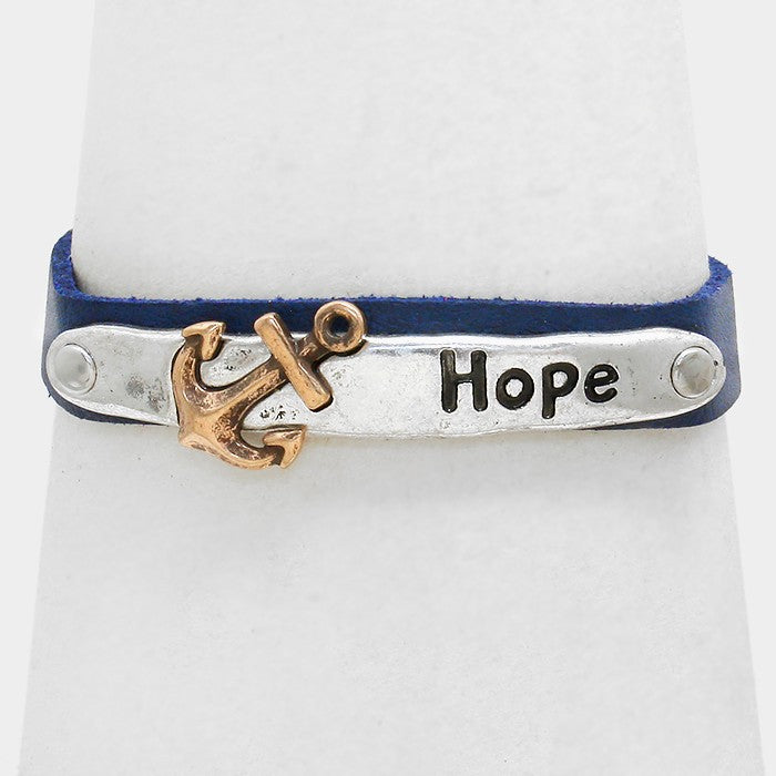 "Hope" Anchor Metal Leather Toggle Bracelet