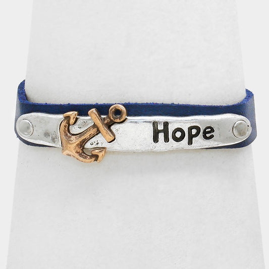 "Hope" Anchor Metal Leather Toggle Bracelet
