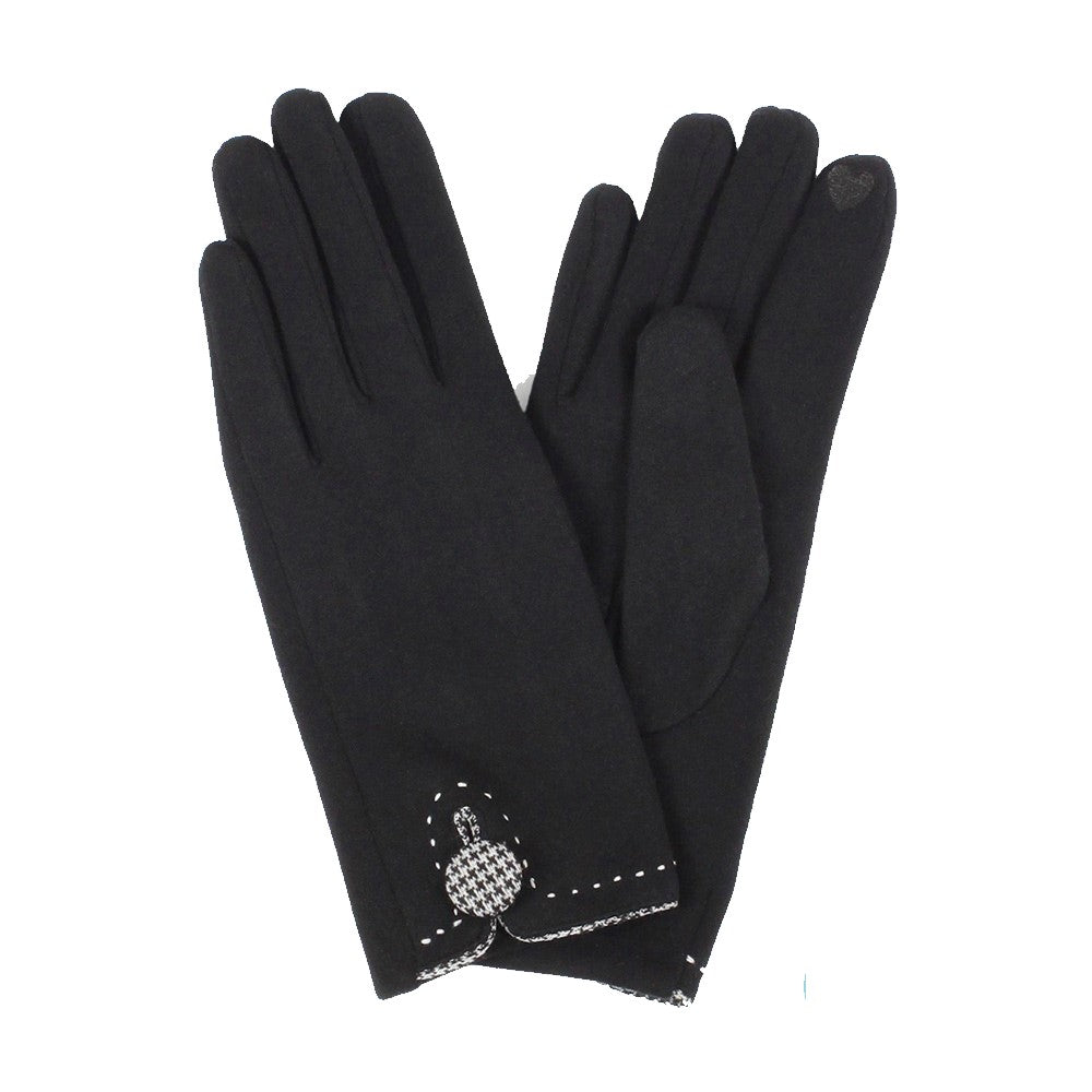 Houndstooth Button Smart Touch Winter Gloves (Black)