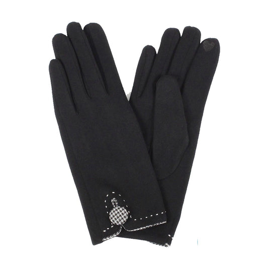 Houndstooth Button Smart Touch Winter Gloves (Black)