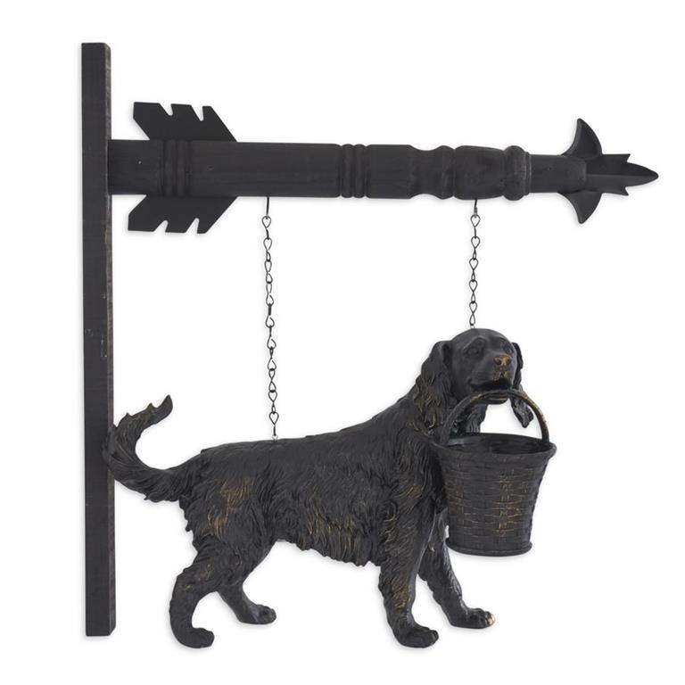 Black & Gold Dog with Basket Statue Arrow Replacement Sign