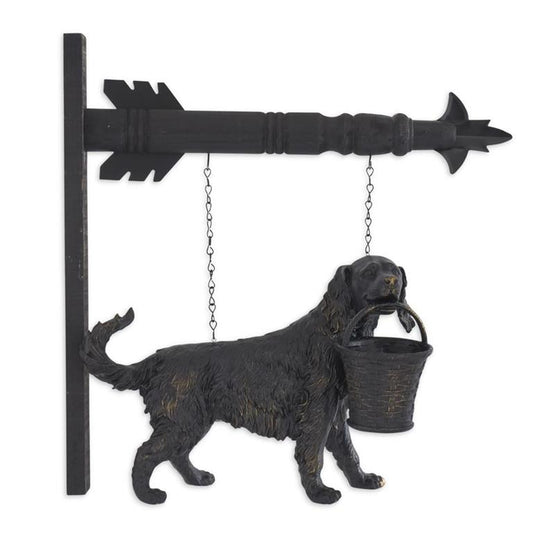 Black & Gold Dog with Basket Statue Arrow Replacement Sign