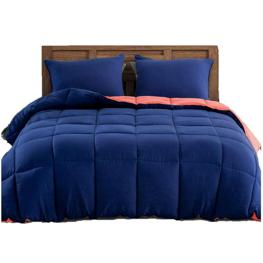 Navy & Coral Reversible All Season Down Alternative Comforter Bedding Set
