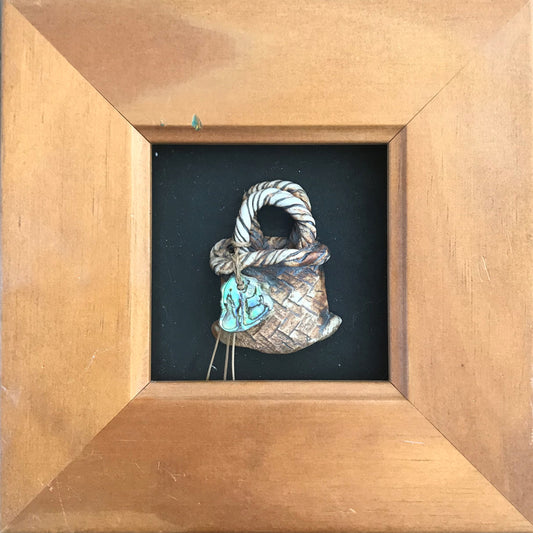 Handmade New Zealand Framed Clay Kete Basket Wall Art Decor