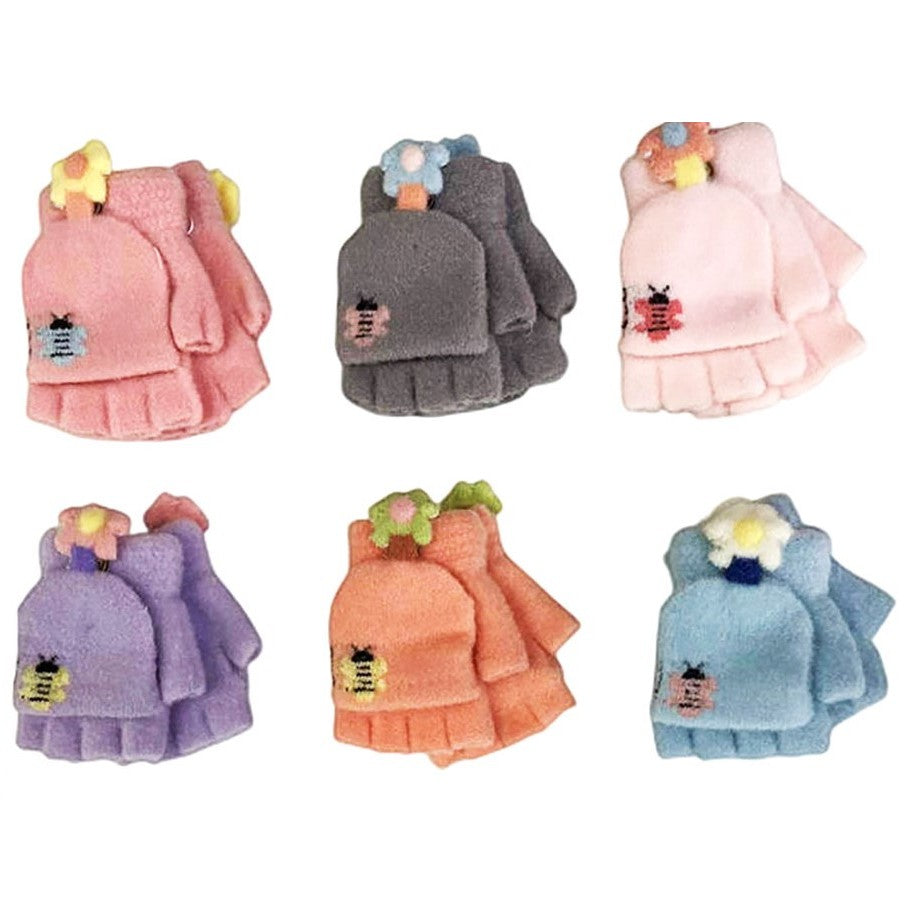 Flower - Bumblebee Toddler Winter Convertible Fingerless Gloves with Mitten Cover (assorted colors)