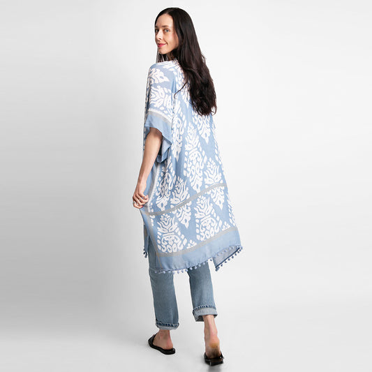 Kilim Ikat Beach Cover Up Kimono Poncho (Blue)