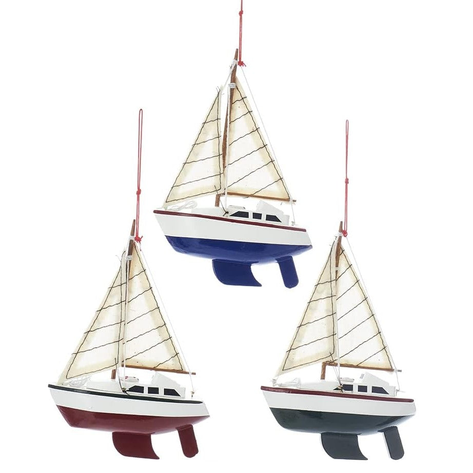 Nautical Wooden Yacht Sailboat Christmas Tree Ornament (Green)