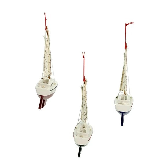 Nautical Wooden Yacht Sailboat Christmas Tree Ornament (Green)