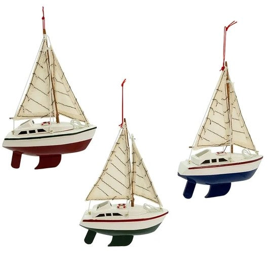 Nautical Wooden Yacht Sailboat Christmas Tree Ornament (Green)