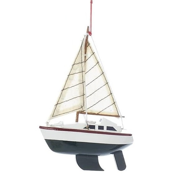 Nautical Wooden Yacht Sailboat Christmas Tree Ornament (Green)