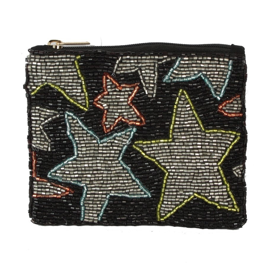 Black Star Seed Beaded Coin Purse