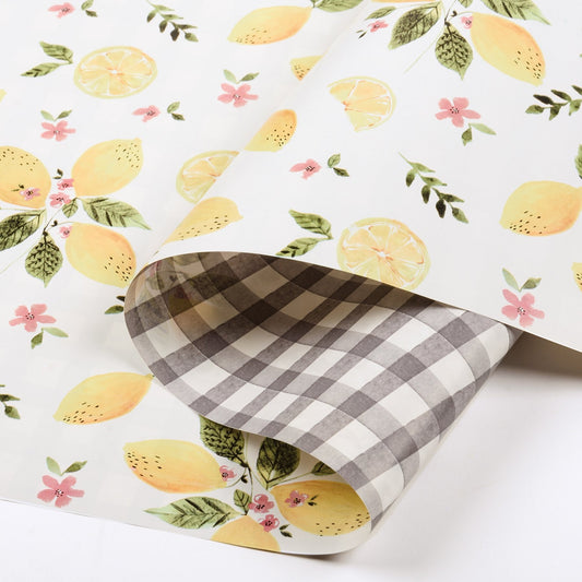 Reversible Lemon-Buffalo Check Paper Gift Wrap