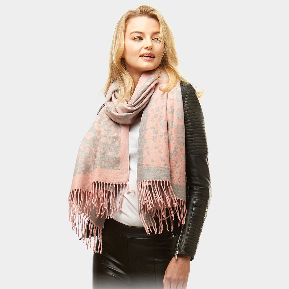 Leopard Cashmere Feel Oblong Scarf (Pink)