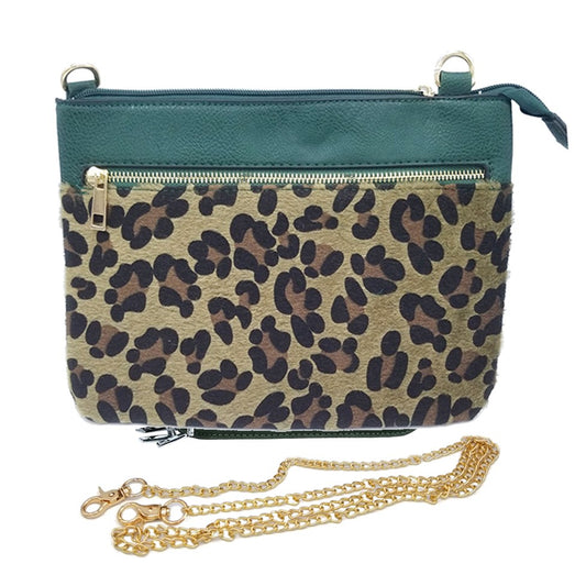 Leopard Patterned Accented Faux Leather Crossbody Bag/Purse/Clutch