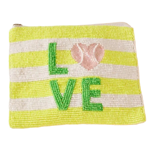 Love Tennis Beaded Coin Pouch Purse