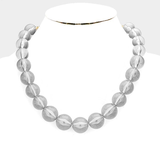 Lucite Ball Collar Bib Necklace - Smokey Grey