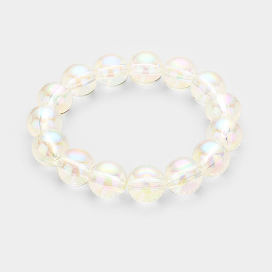 Lucite Ball Stretch Bracelet - Iridescent Clear