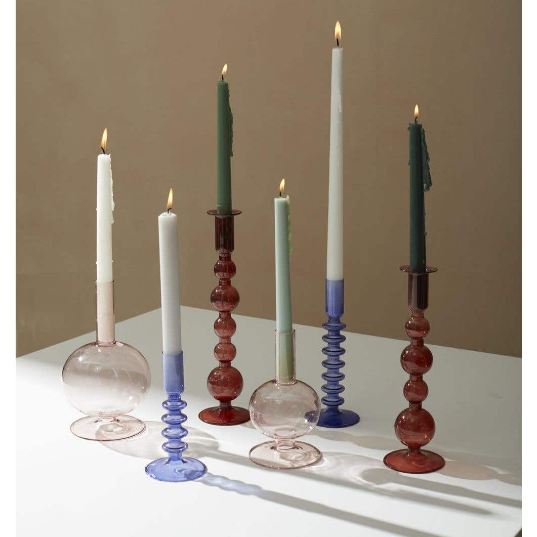 Blue Glass Taper Candleholder Candlestick
