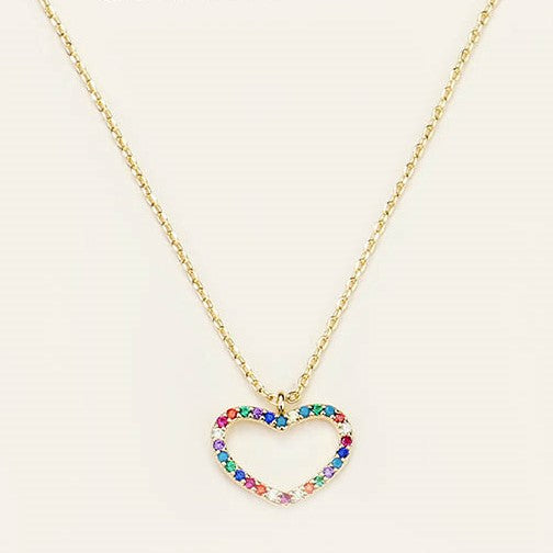 CZ Heart Pendant Necklace (Rainbow Sm)