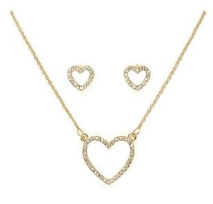 Metal Heart Cut Out Necklace Set (clear)