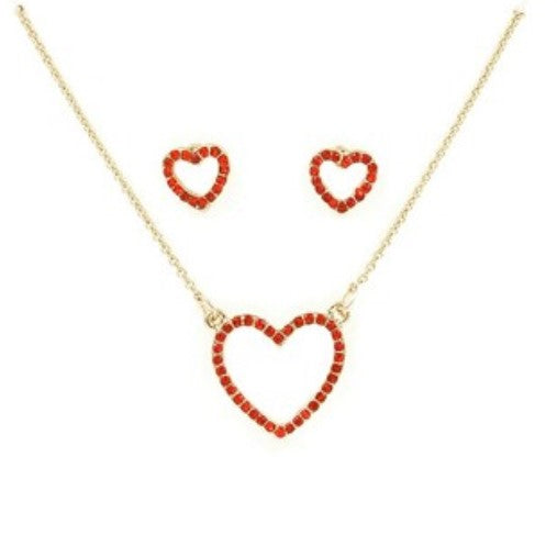 Metal Heart Cut Out Necklace Set (red)