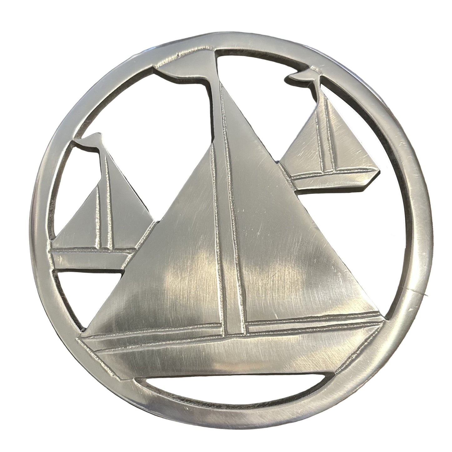 Silver Sailboat Round Trivet