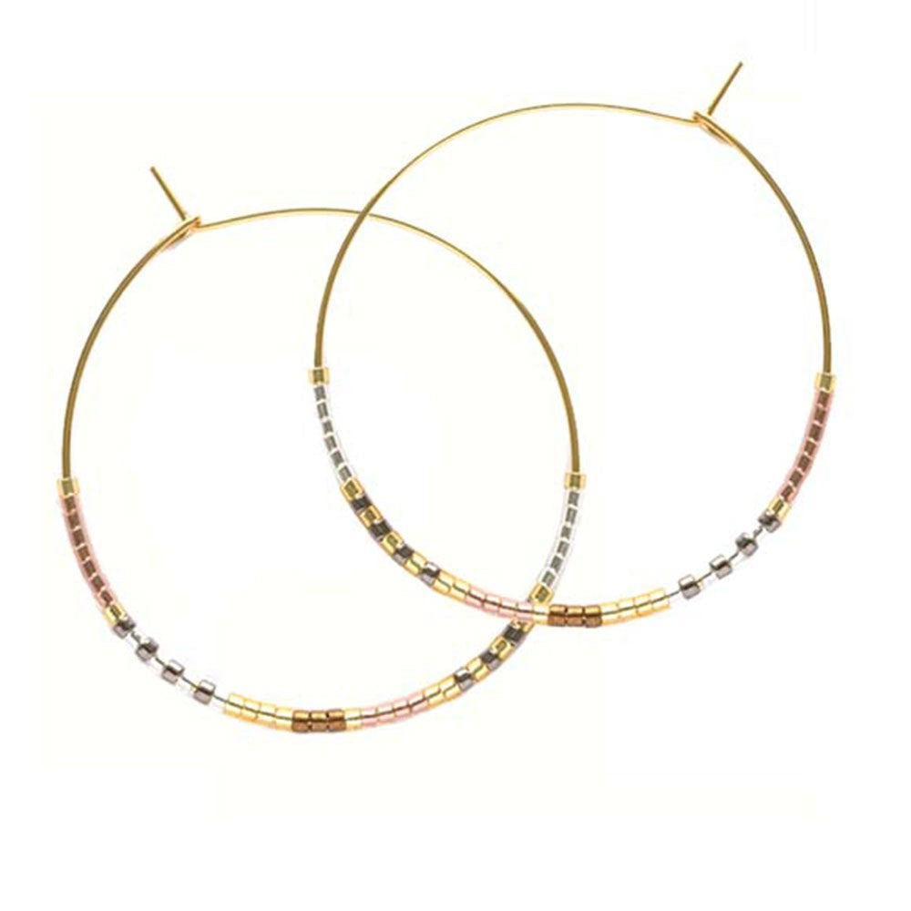 Miyuki Delica Beaded Hoop Earrings (Champagne)