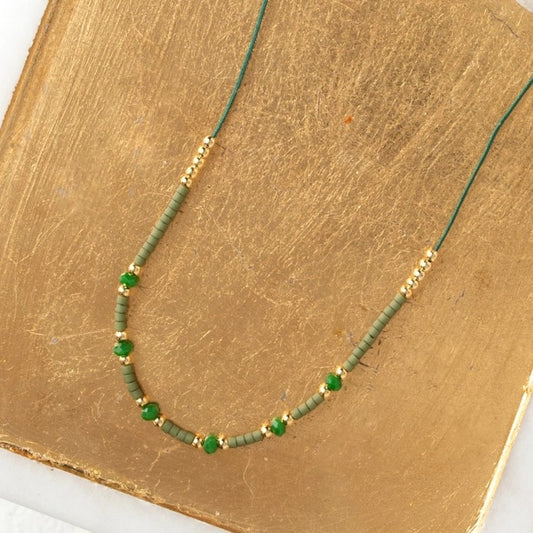 Miyuki Delica Beaded Cotton String Necklace (Pink)