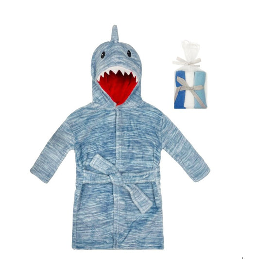 Shark Baby Bath Robe With Washcloths (Blue)