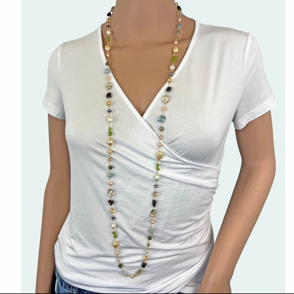 Multi-Gemstones Beaded-Wire Wrapped Necklace