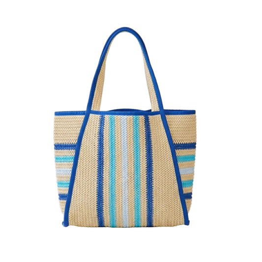 Oversized Striped Straw Beach Tote Bag