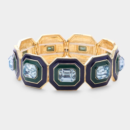 Octagon Color Block Stretch Bracelet (Purple)