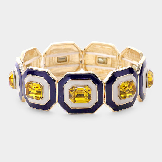 Octagon Color Block Stretch Bracelet (Black)
