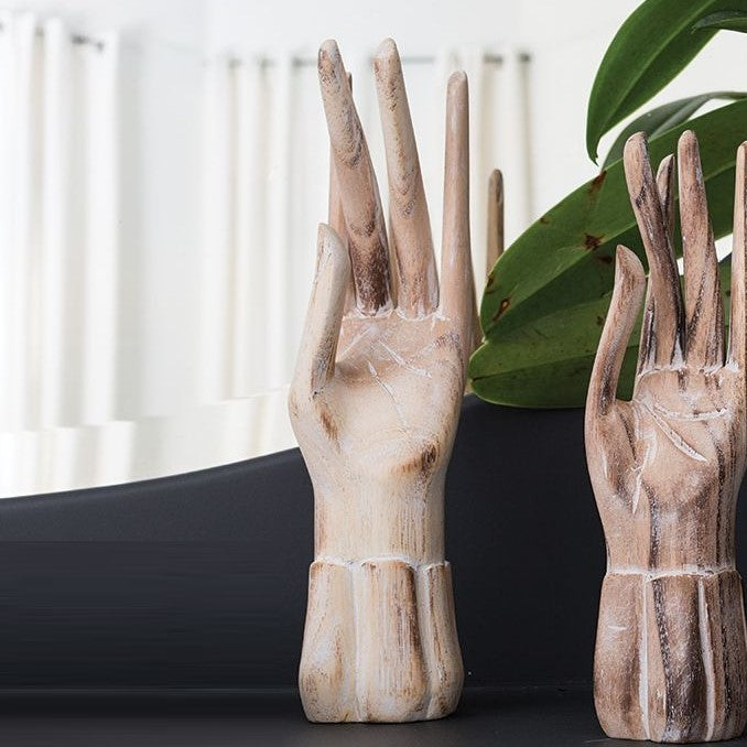 Carved Wood Offering Hand Statue